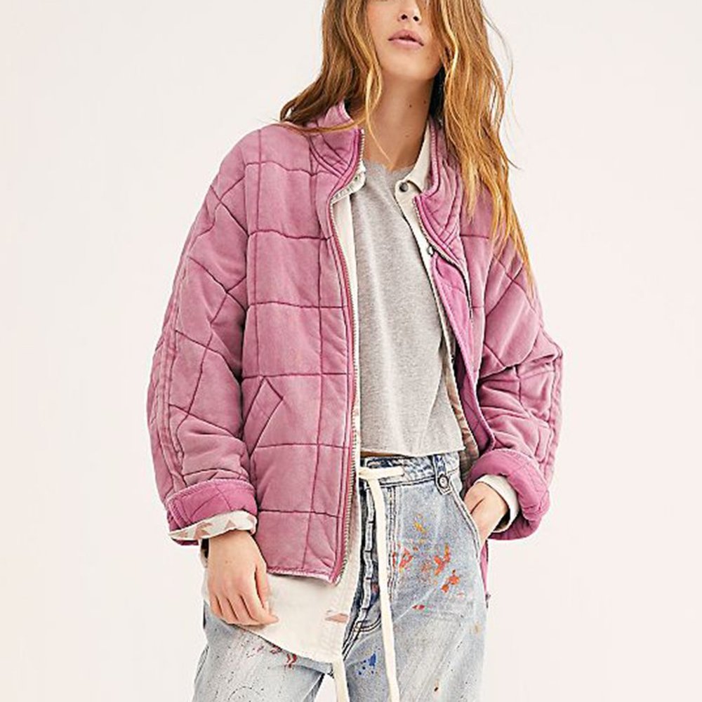Free People Pink Dolman Quilted Knit Jacket Size S